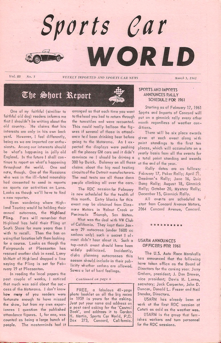 Sports Car World February 3 1961